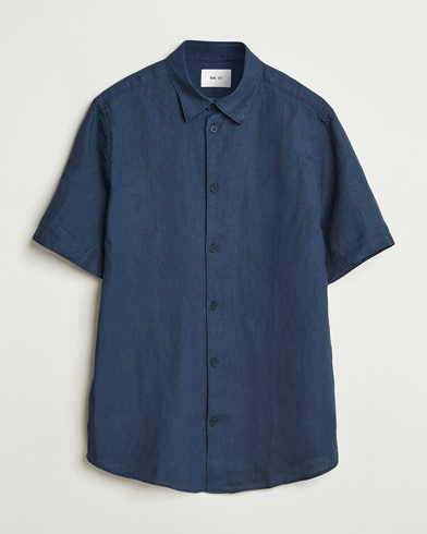 NN07 Enzo Linen Short Sleeve Shirt Navy Blue – Blau