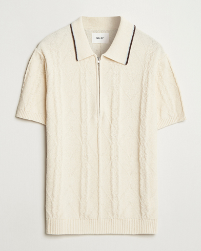 NN07 Gustav Bouclé Half Zip Polo Ivory – Weiß