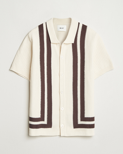 NN07 Ares Knitted Short Sleeve Shirt Ivory – Weiß