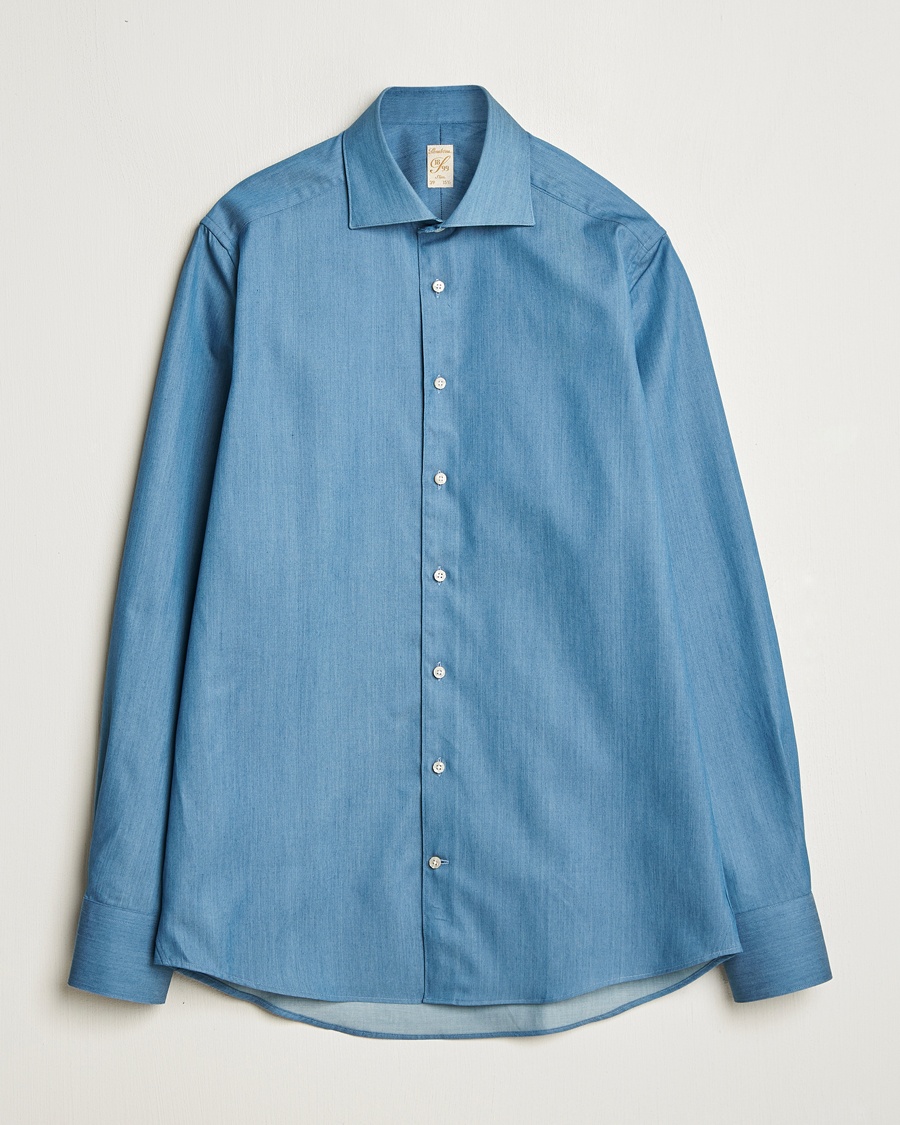 Stenströms 1899 Slim Twofold Cotton Denim Shirt Mid Blue – Blau