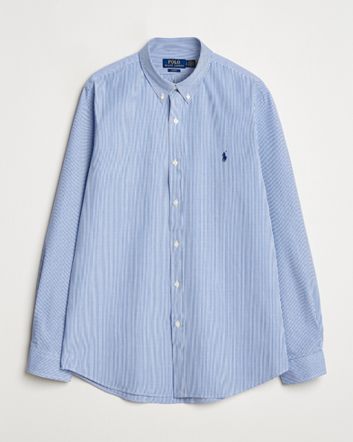 Polo Ralph Lauren Slim Fit Poplin Shirt Blue/White Hairline Stripe – Blau