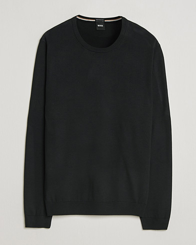 BOSS BLACK Leno Wool Crew Neck Pullover Black – Schwarz