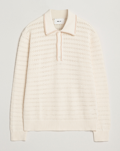 NN07 Josh Knitted Polo Ivory – Weiß