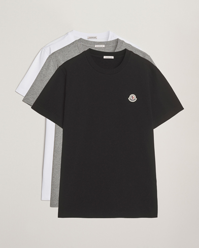 Moncler 3-Pack Logo T-Shirt Grey/White/Black – Grau