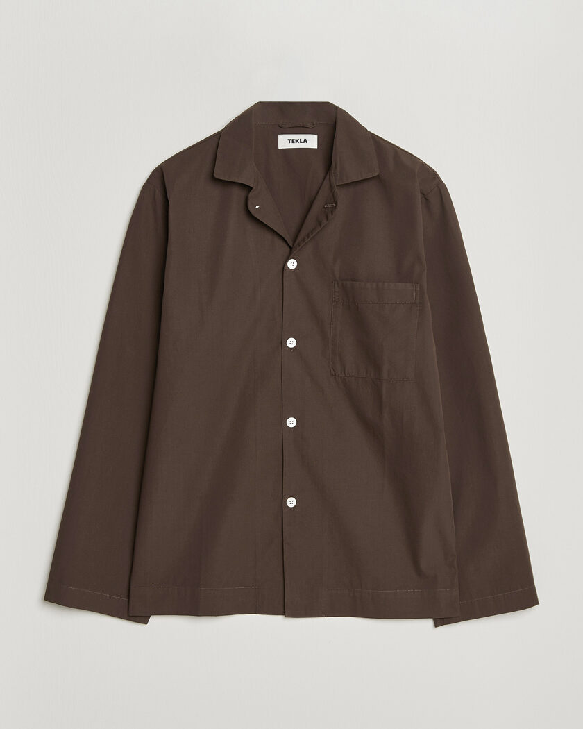 Tekla Poplin Pyjama Shirt Coffee – Braun