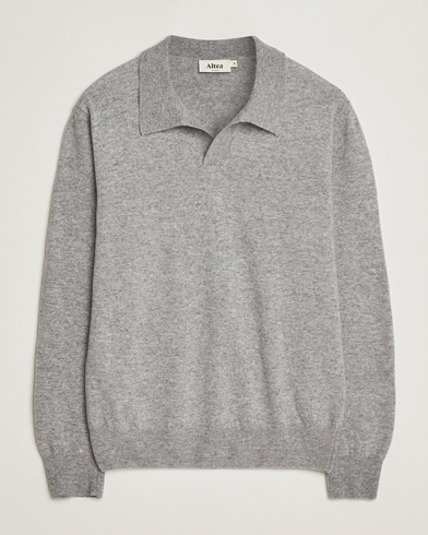 Altea Knitted Long Sleeve Polo Grey Melange – Grau