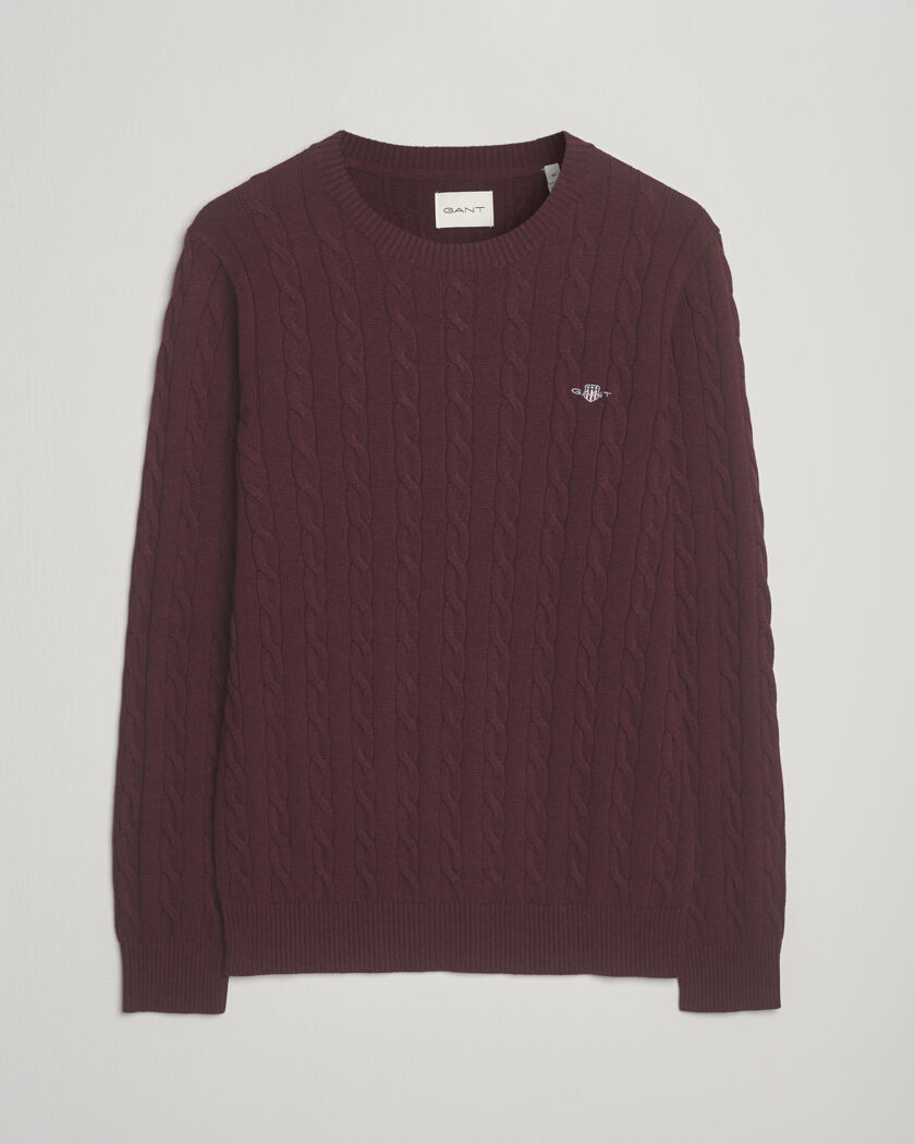 GANT Cotton Cable Crew Neck Pullover Bordeaux Melange – Rot