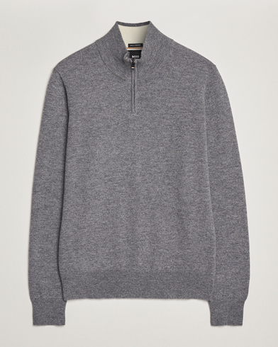 BOSS BLACK Hemarlo Wool/Cashmere Half Zip Medium Grey – Grau