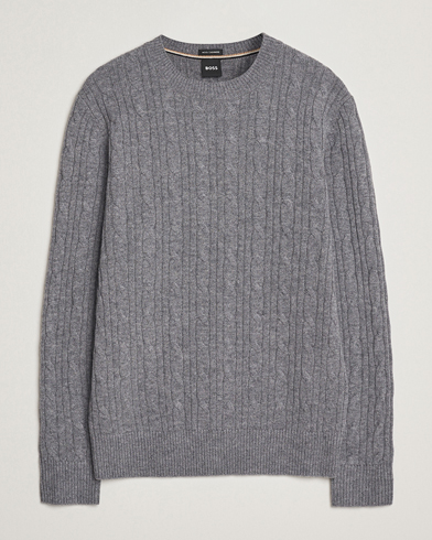 BOSS BLACK Hetico Wool/Cashmere Cable Sweater Medium Grey – Grau