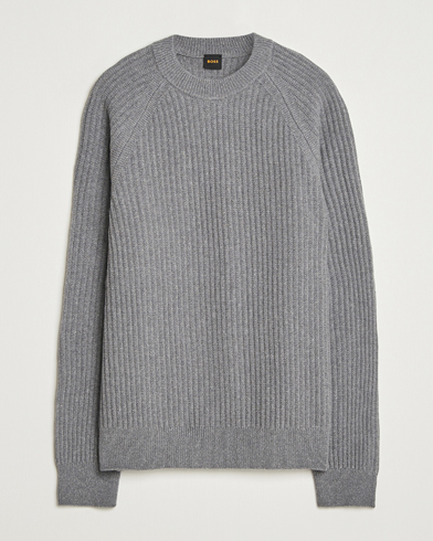 BOSS ORANGE Klacier Ribbed Wool Knitted Sweater Open Grey – Grau