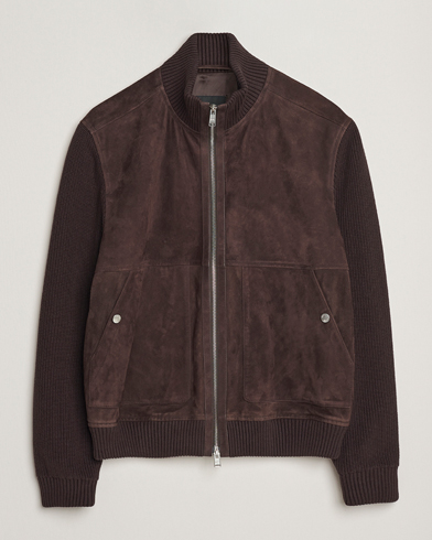 BOSS BLACK Maparo Leather Hybrid Jacket Dark Brown – Braun