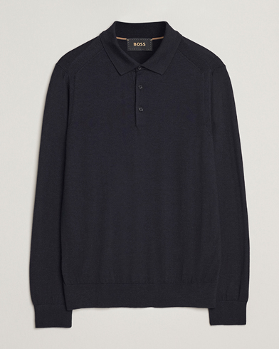 BOSS CAMEL Ovio Wool/Cashmere Knitted Polo Dark Blue – Blau