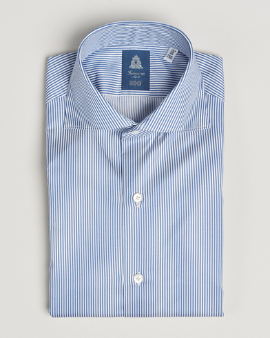 Finamore Napoli Milano Slim Cotton Twill Shirt Blue Stripe – Blau
