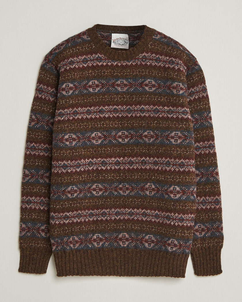 Jamieson's of Shetland Jamiesons Of Shetland All Over Fair Isle Pullover Crew Neck Moss Green – Grün