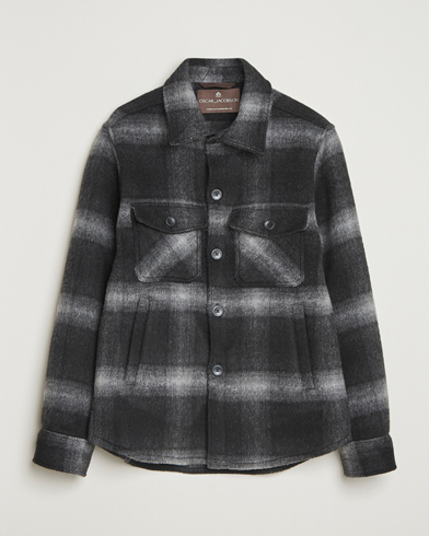 Oscar Jacobson Maverick Checked Wool Shirt Jacket Grey – Grau