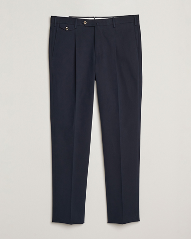 PT01 Slim Fit Pleated Cotton/Cashmere Trousers Navy – Blau