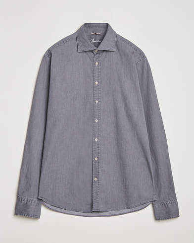 Stenströms Regular Fit Garment Washed Denim Shirt Grey – Grau