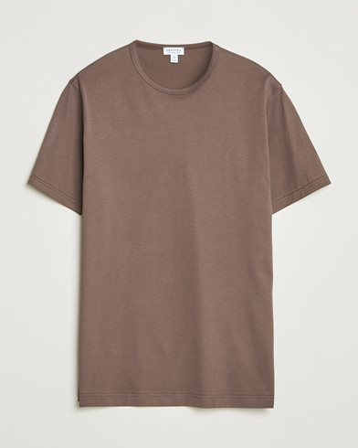 Sunspel Crew Neck Q82 Cotton T-Shirt Bark – Braun