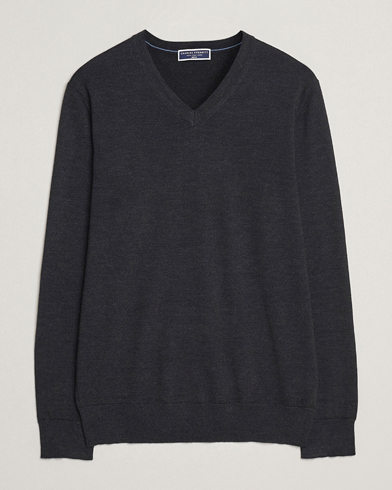 Charles Tyrwhitt Pure Merino V-Neck Jumper Dark Charcoal – Grau