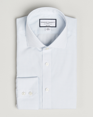 Charles Tyrwhitt Slim Fit Non Iron Poplin Check Shirt Ice Blue – Blau