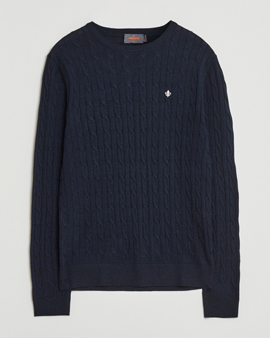 Morris Merino Cable O-Neck Navy – Blau