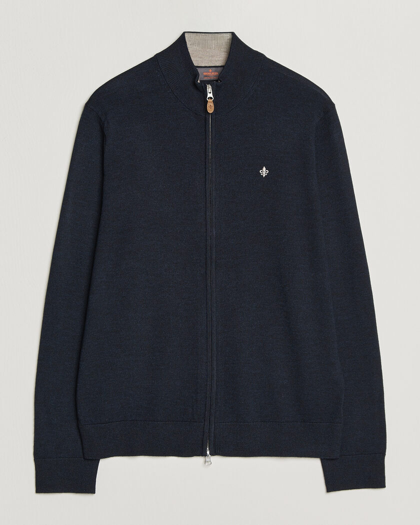 Morris Merino Full Zip Cardigan Navy – Blau