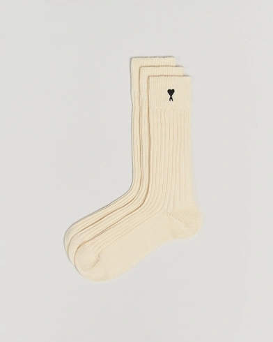 AMI 3-Pack Heart Logo Cotton Socks Ecru – Beige