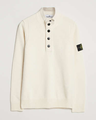 Stone Island Knitted Lambswool Half Button Zip Ivory – Weiß
