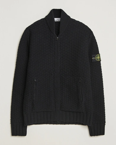 Stone Island Mixed Stiches Wool Knitted Zip Cardigan Black – Schwarz