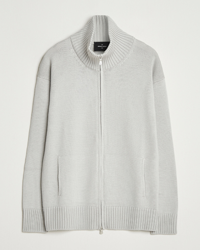 Gran Sasso Heavy Knitted Merino Full Zip Light Grey Melange – Grau