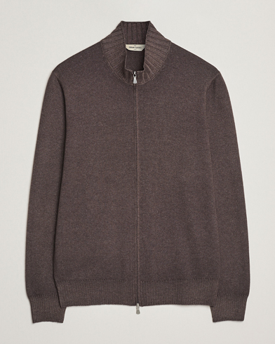 Gran Sasso Wool/Cashmere Washed Full Zip Brown Melange – Braun