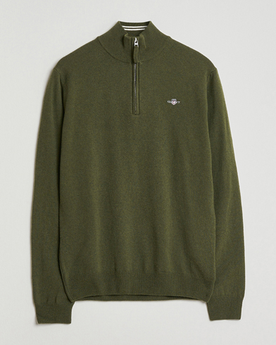 GANT Superfine Lambswool Half Zip Khaki Green Melange – Grün