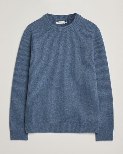 Nudie Jeans August Wool Rib Knitted Sweater Blue Melange – Blau