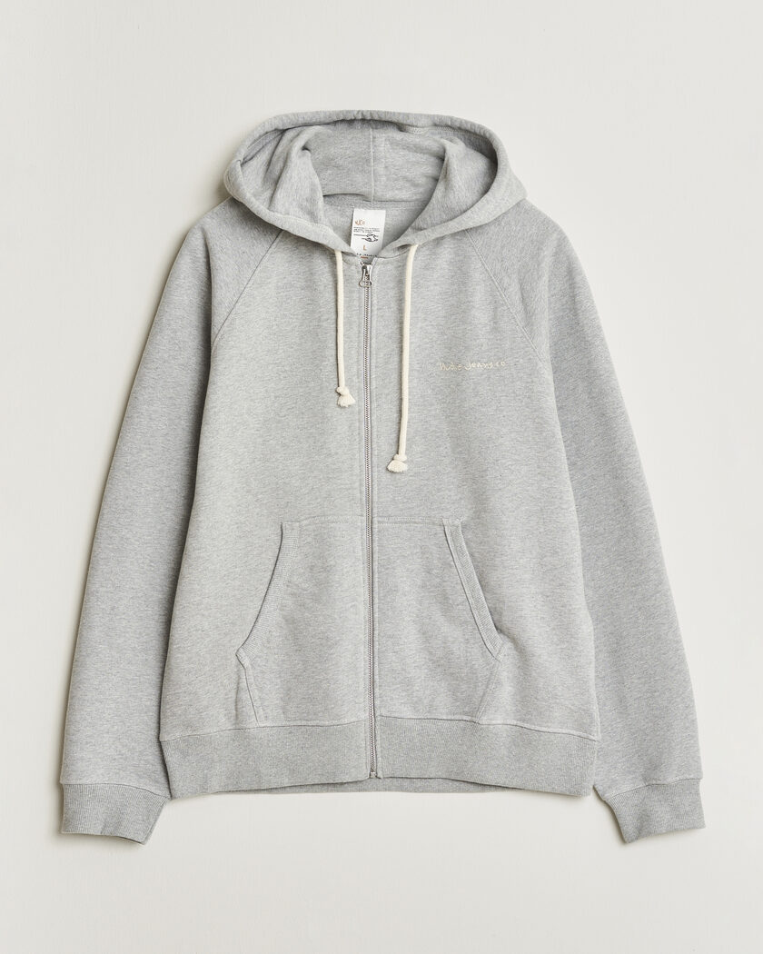 Nudie Jeans Gunde Logo Full Zip Hoodie Grey Melange – Grau