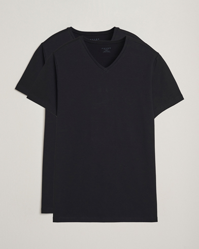 Falke 2-Pack Cotton V-Neck T-Shirt Black – Schwarz