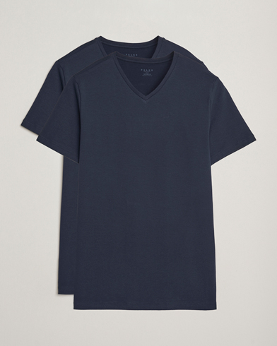 Falke 2-Pack Cotton V-Neck T-Shirt Midnight – Blau