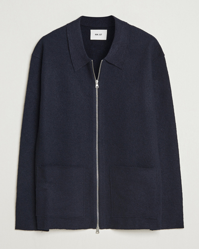 NN07 Jonas Boiled Wool Full Zip Navy Blue – Blau