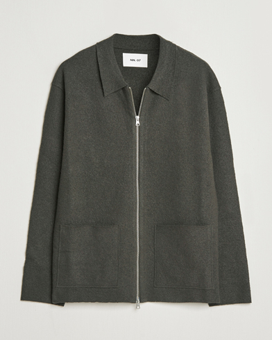 NN07 Jonas Boiled Wool Full Zip Dark Army – Grau