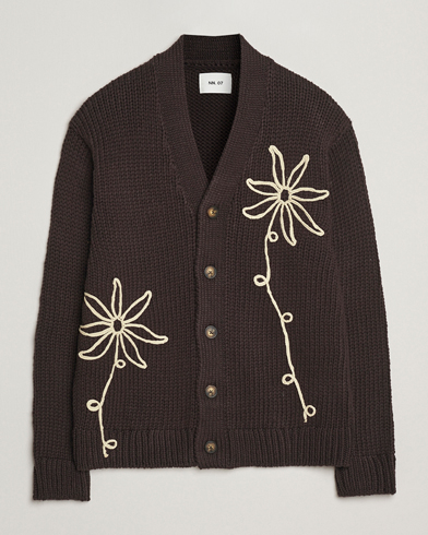 NN07 Mika Knitted Flower Cardigan Dusky Port – Braun