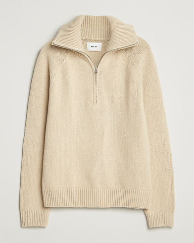NN07 Tristan Heavy Knitted Half Zip Ecru – Beige
