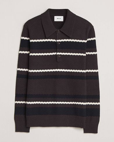 NN07 Alfie Striped Knitted Polo Dusky Port – Braun