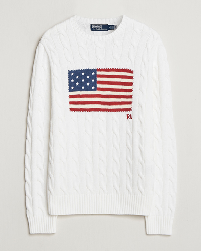 Polo Ralph Lauren Cotton Cable Flag Sweater Ceramic White – Weiß