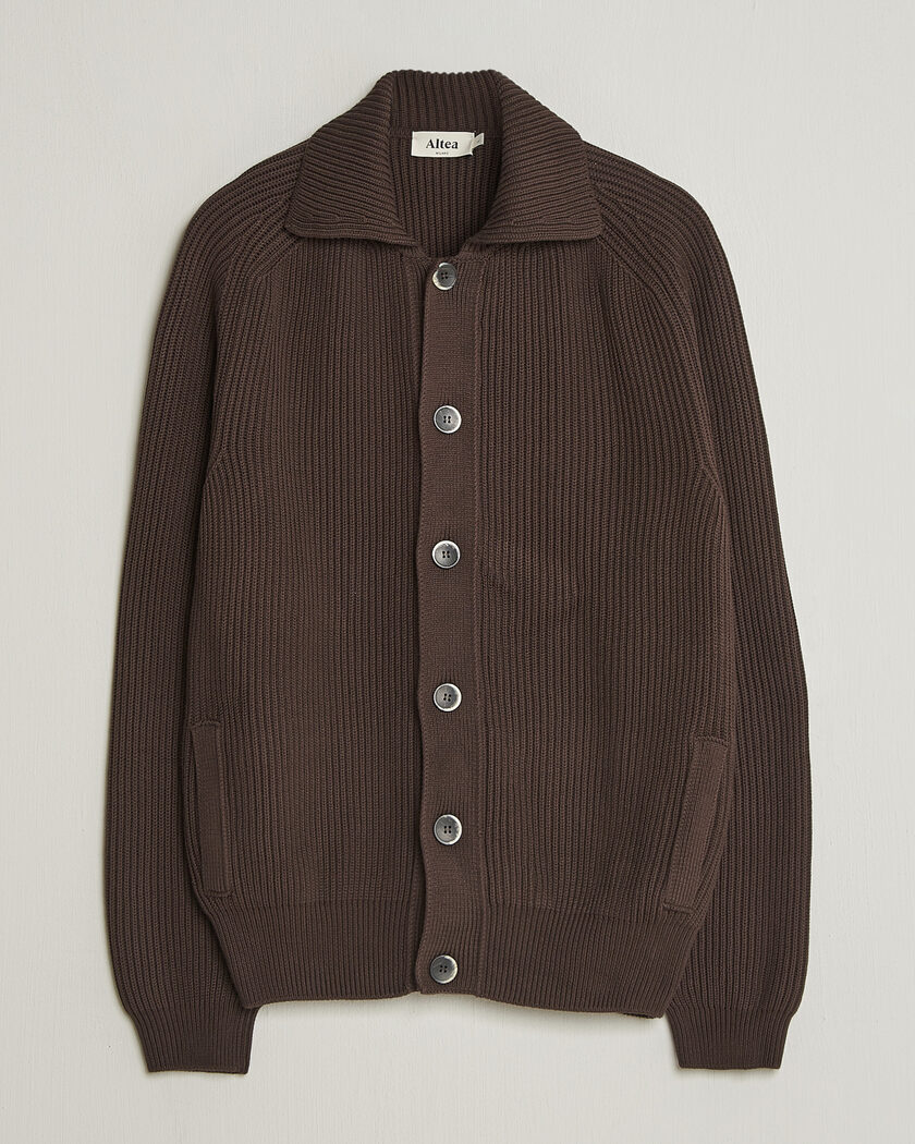 Altea Cotton Rib Cardigan Jacket Dark Brown – Braun