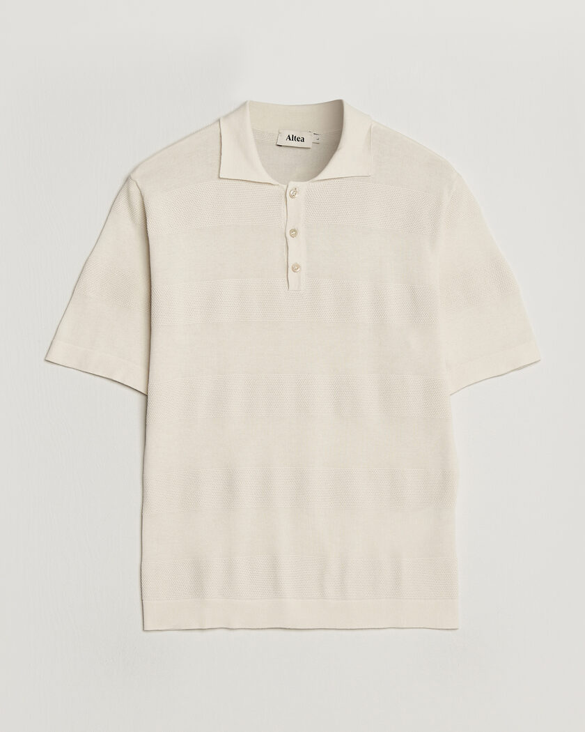 Altea Block Stripe Knitted Polo Off White – Weiß