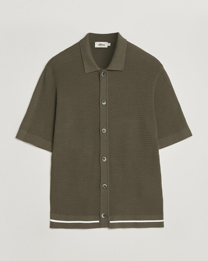 Altea Bamboo Stitch Knitted Camp Shirt Dark Green – Grün