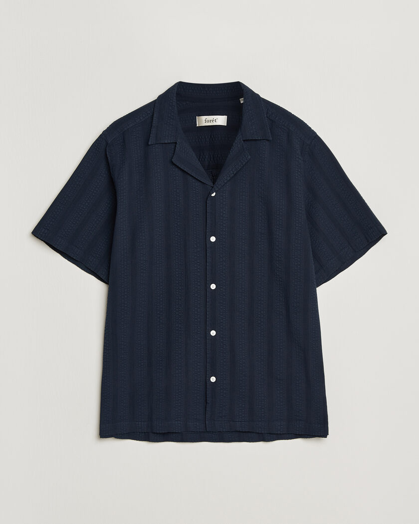 Forét Peer Jacquard Stripe Regular Fit SS Shirt Navy – Blau