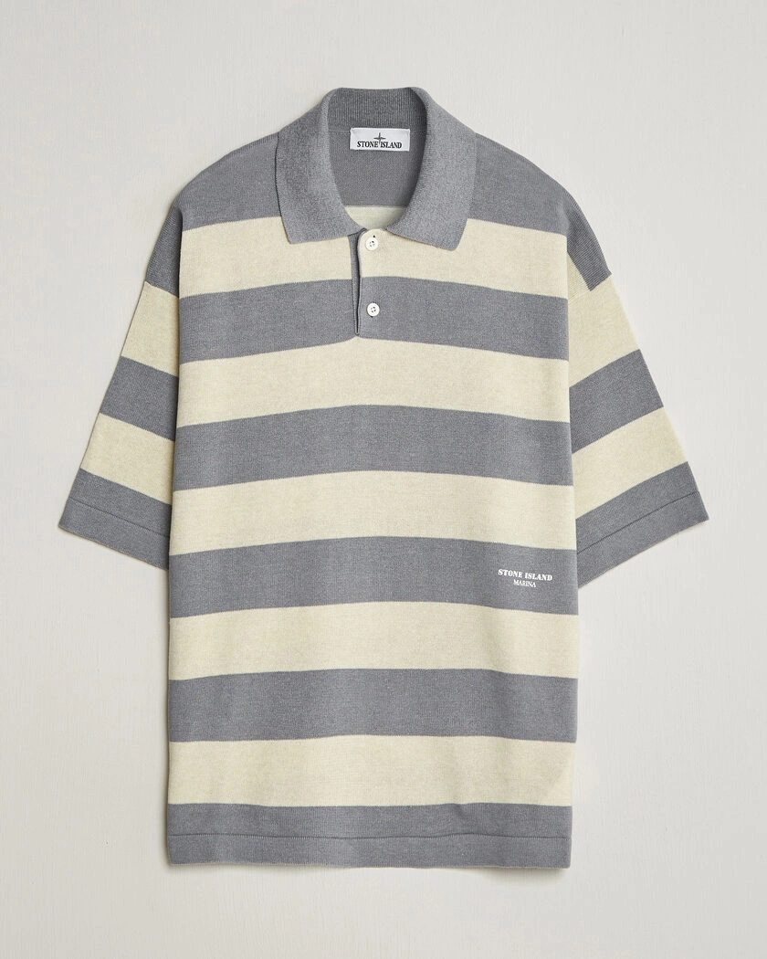 Stone Island Marina Knitted Cotton/Linen Polo Ivory Melange – Grau