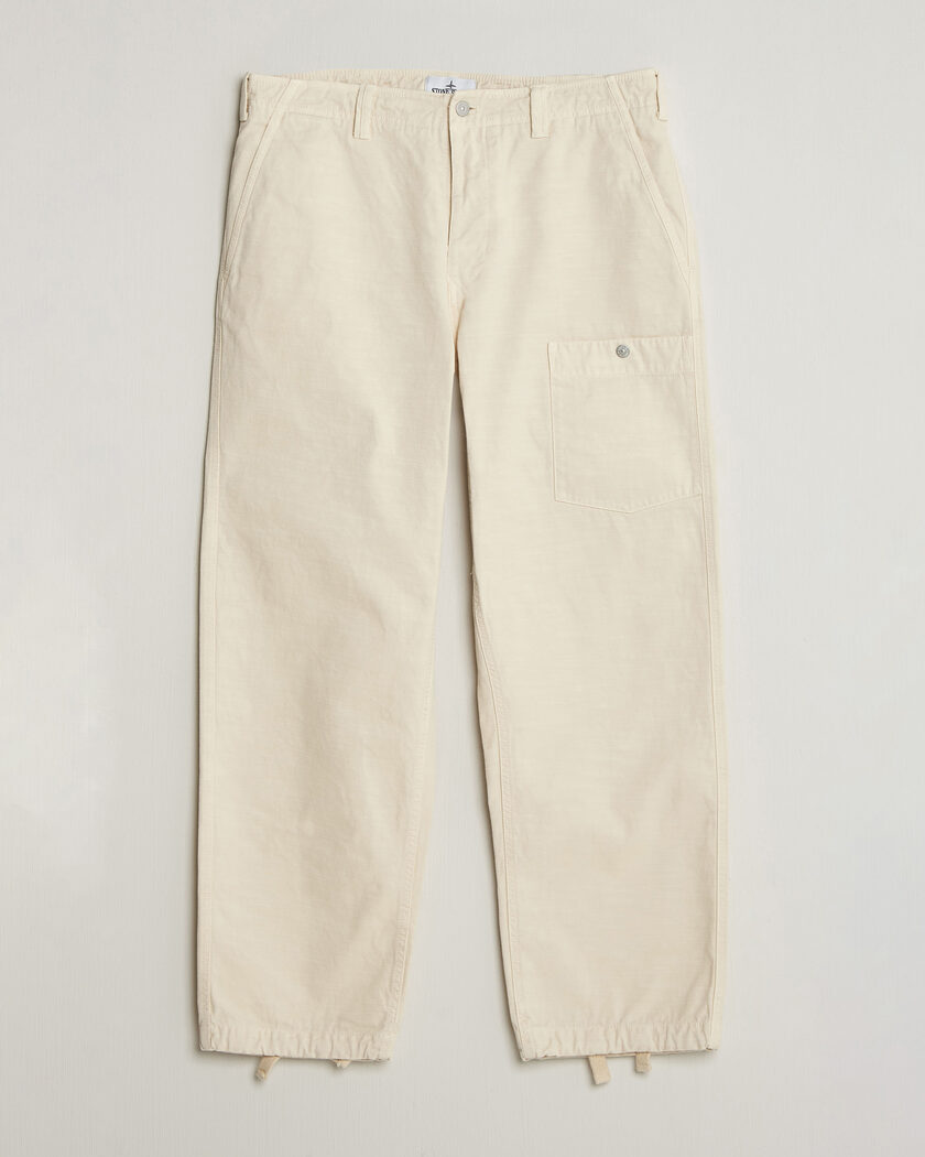 Stone Island Marina Cotton Twill Trousers Ivory – Weiß