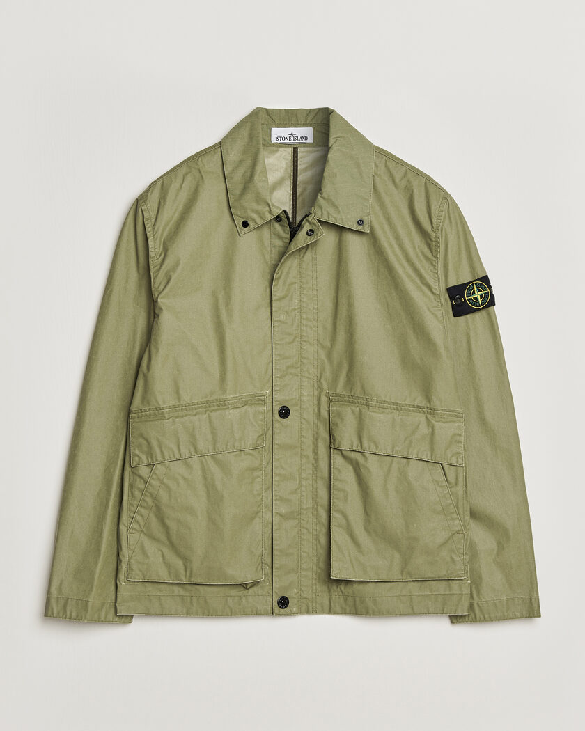 Stone Island Waxed Pigment Cotton Tela Coach Jacket Military Green – Grün