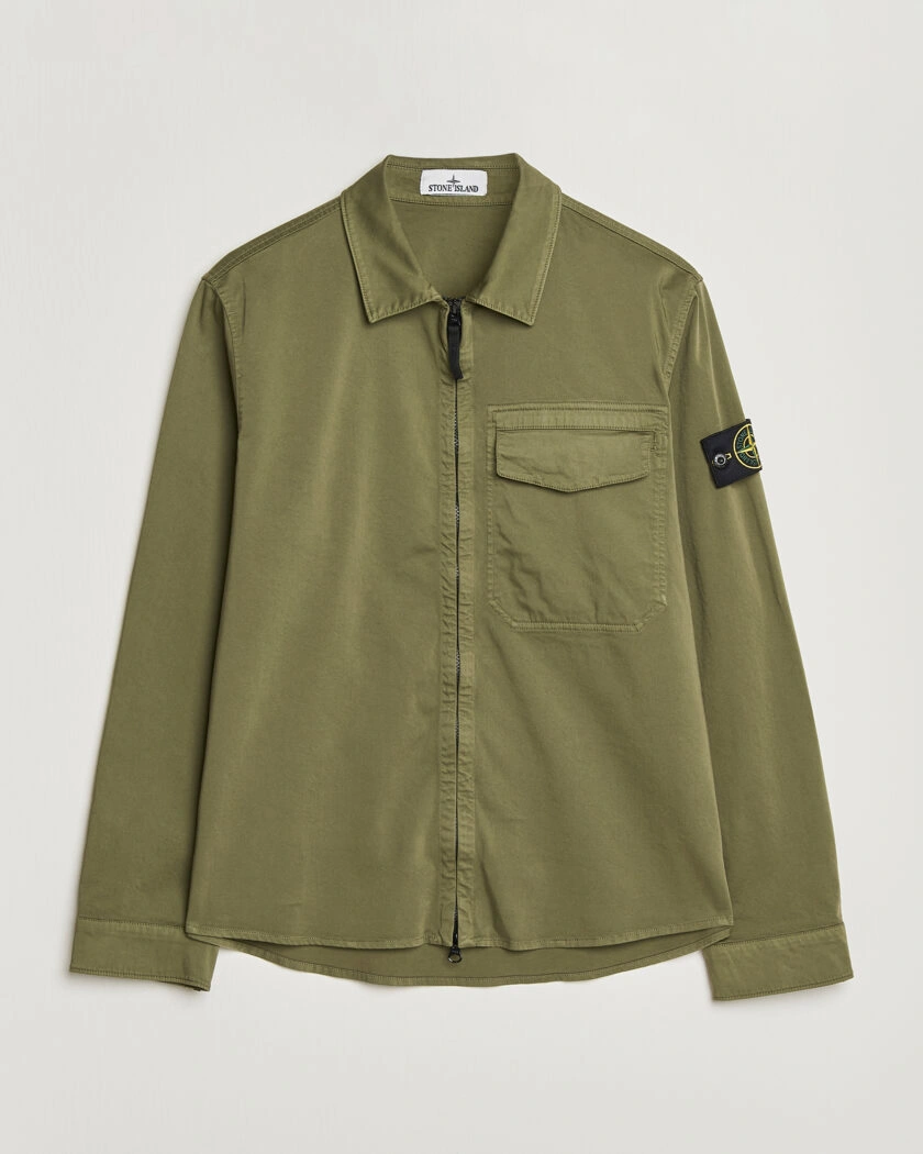 Stone Island Cotton Stretch Zip Overshirt Military Green – Grün